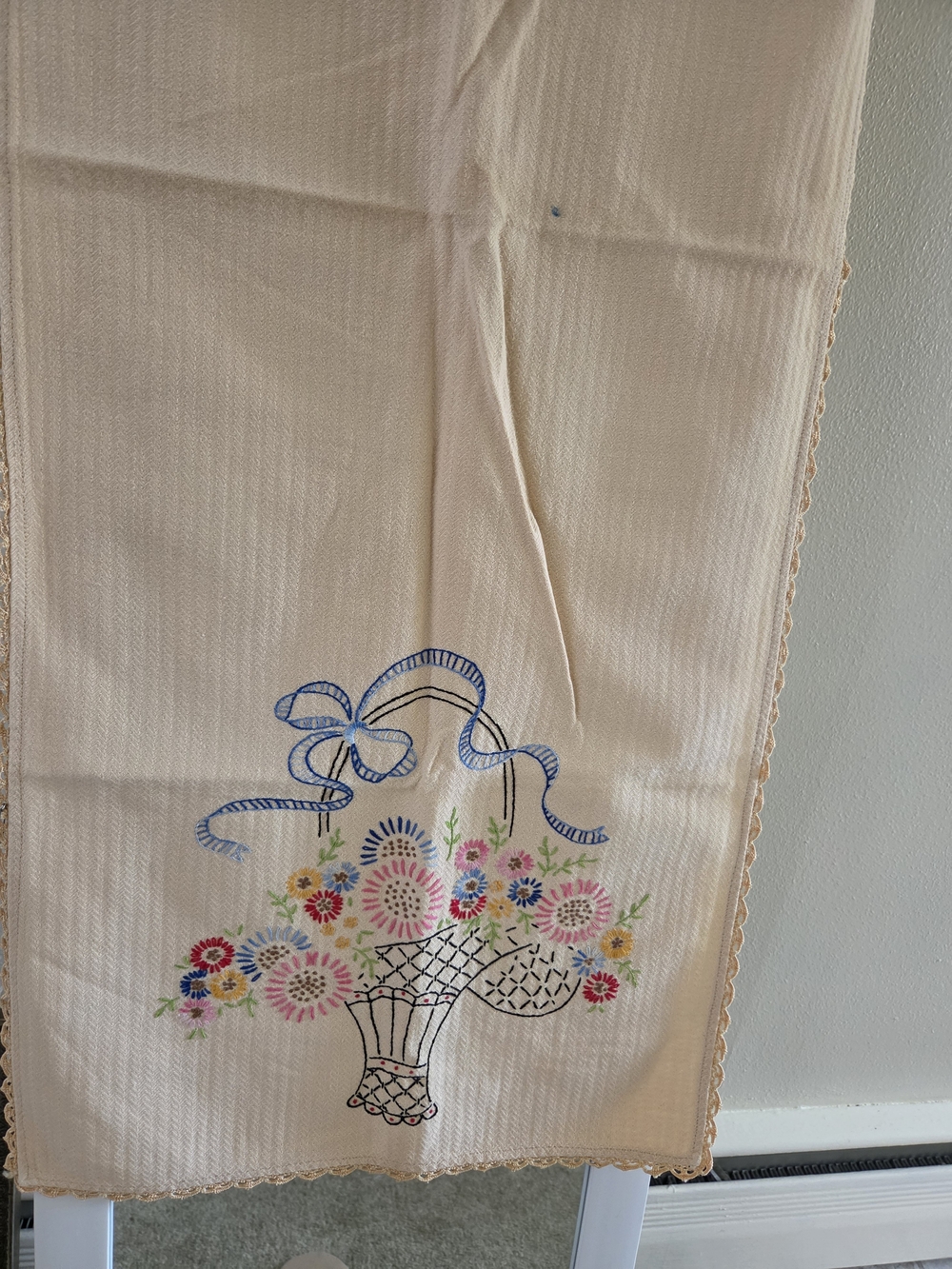 Hand-Embroidered Floral Basket Table Runner